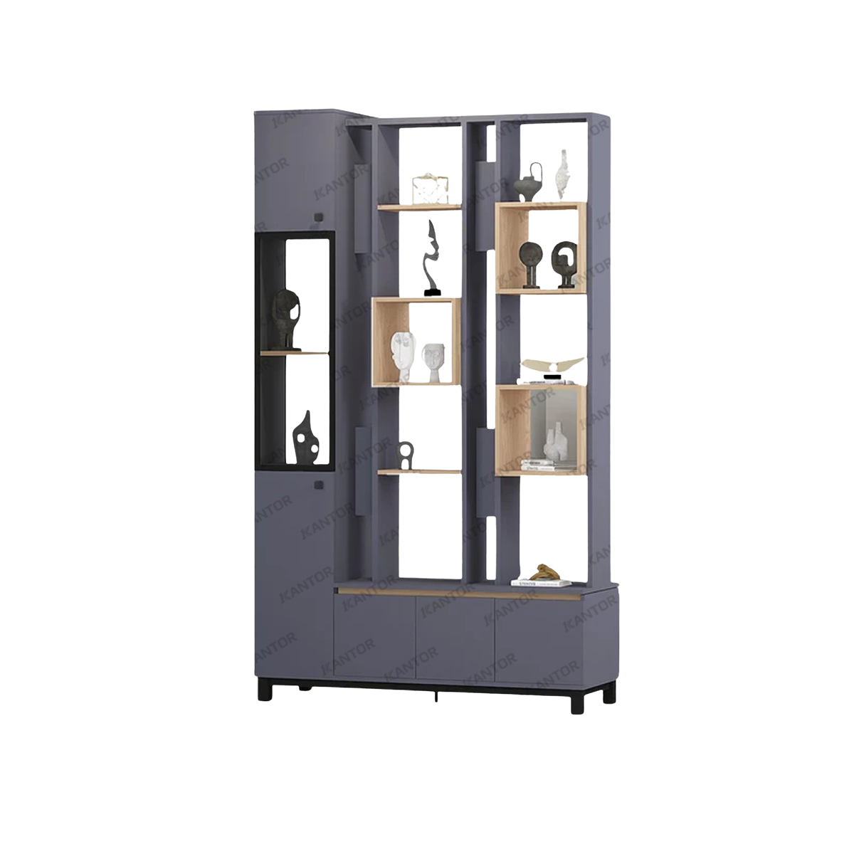 Lemari display modern CENA DV-01 dengan kombinasi warna Slate Grey dan Light Wood Grain – Tersedia di 1Kantor.com