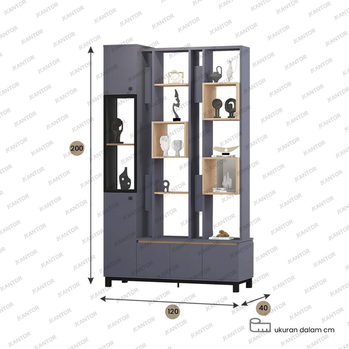 Lemari kaca elegan dengan tinggi 200 cm dan desain minimalis – Tersedia di Satu Kantor