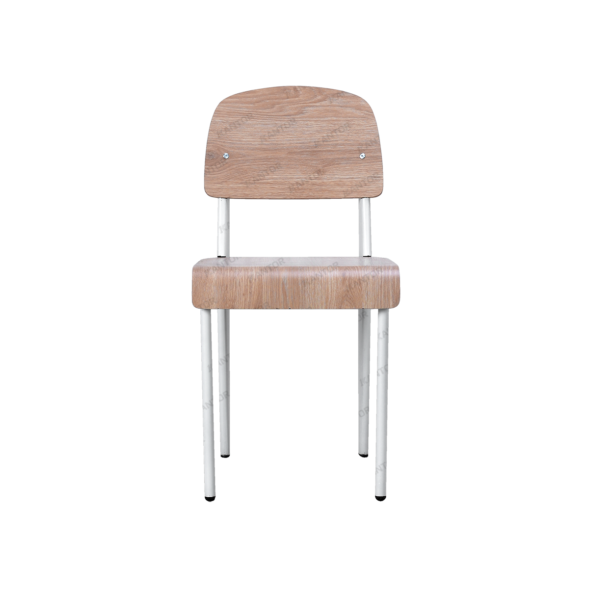 Kursi makan minimalis dengan dudukan kayu dan rangka besi putih elegan Tersedia di Satu Kantor