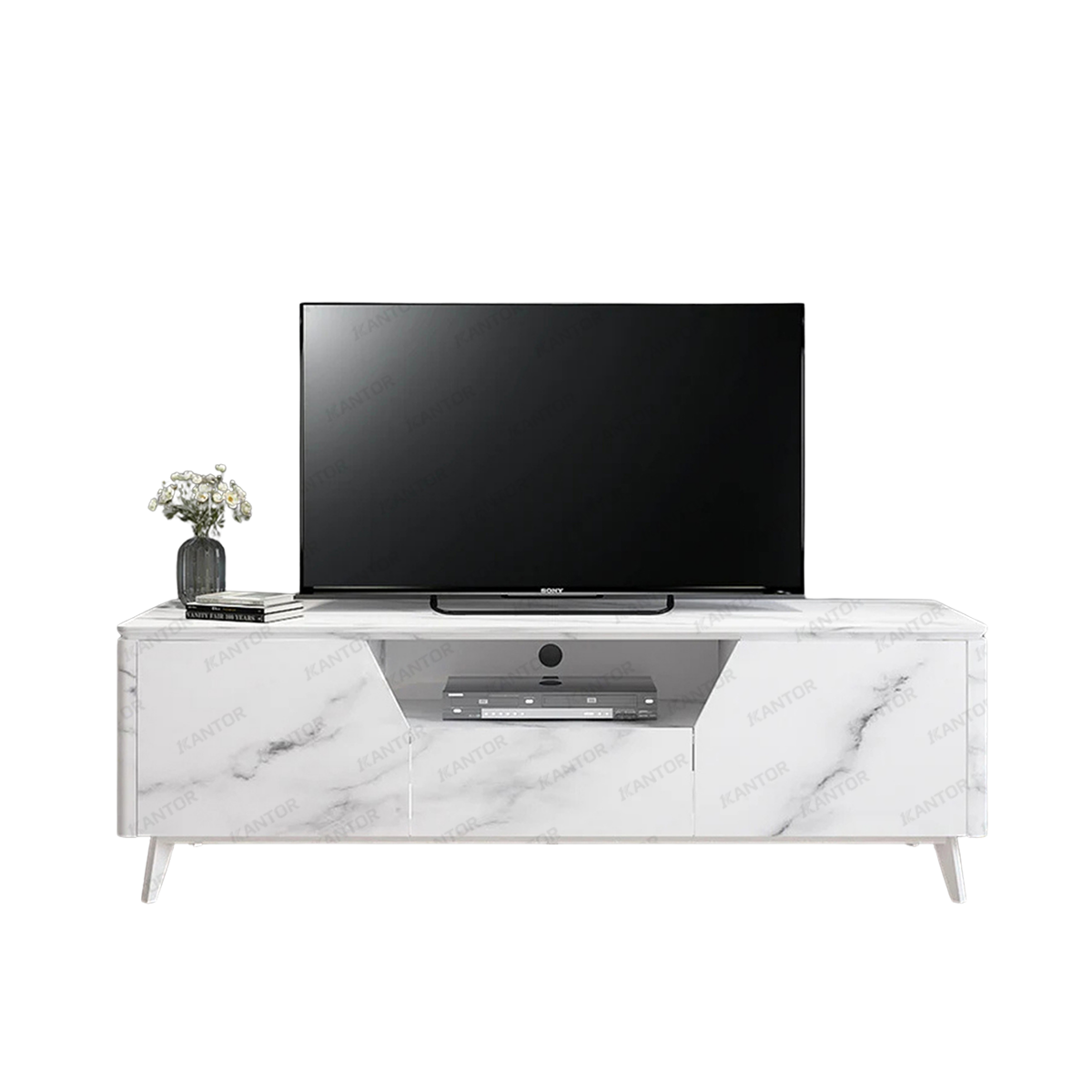Jual meja tv terdekat TC MARBLE 160-01 dengan kabinet penyimpanan dan desain elegan modern.