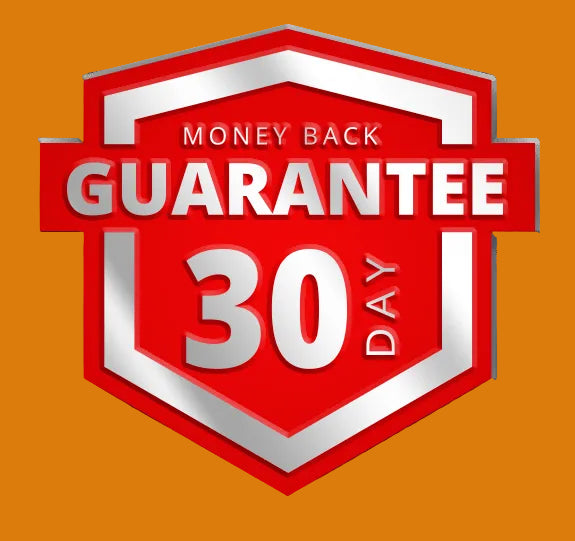 Red and white 'Money Back Guarantee 30 Day' logo on a white background
