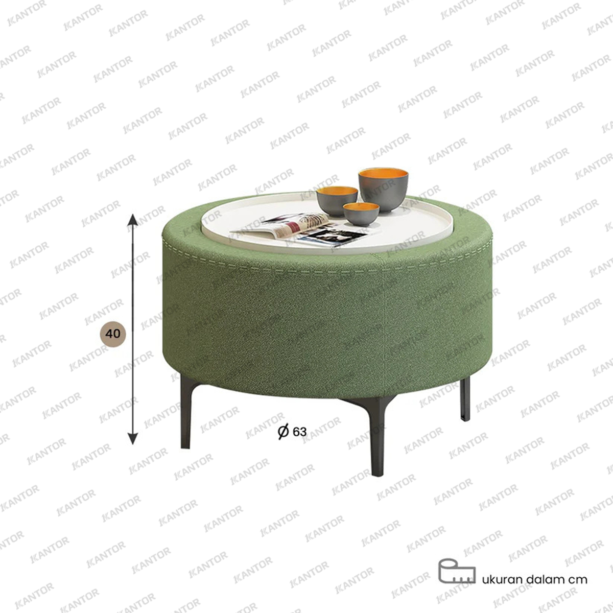 Meja bundar modern dengan kain bertekstur lembut dan finishing duco – Tersedia di 1Kantor.com
