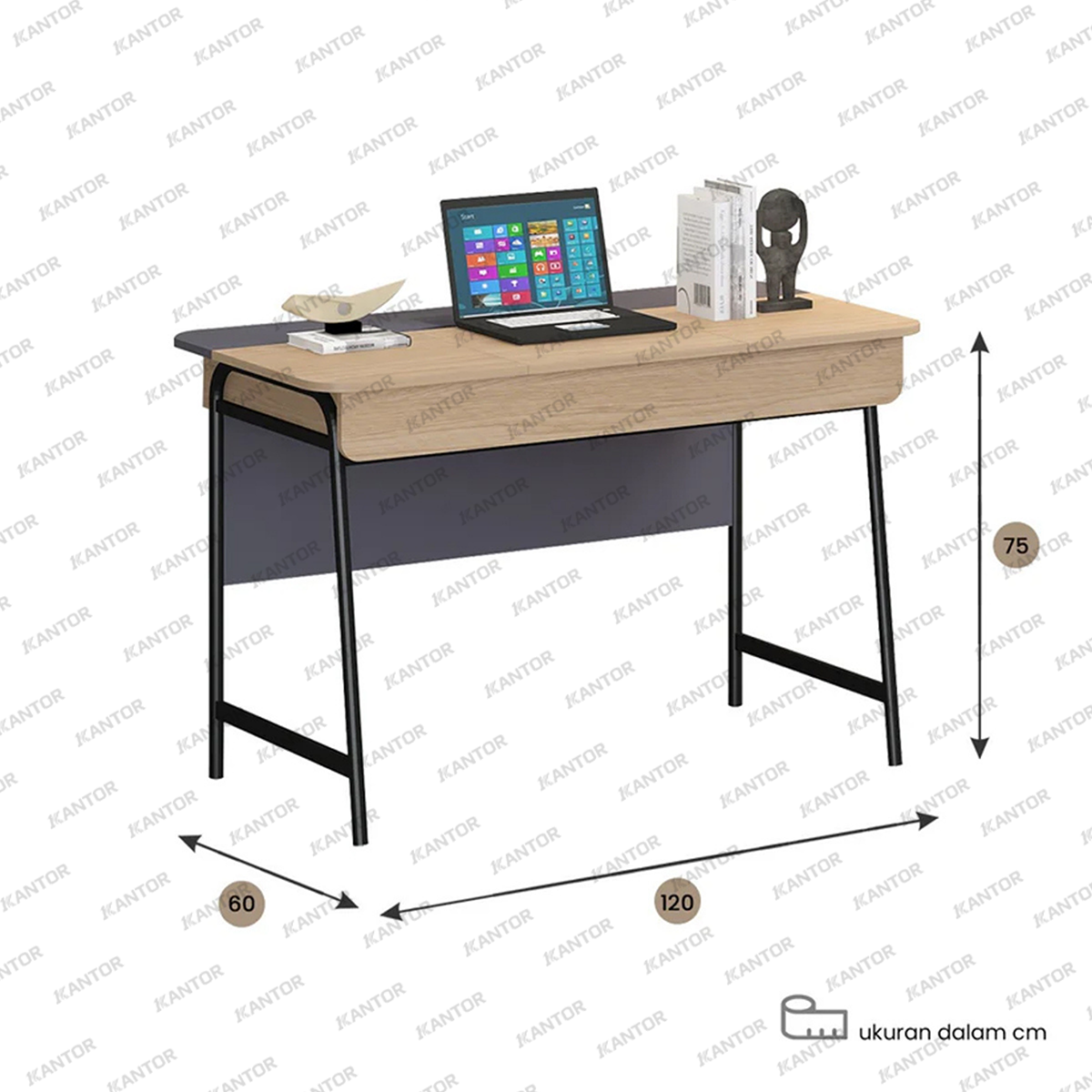 Meja kerja elegan dengan kombinasi warna Light Wood Grain dan Slate Grey – Tersedia di Satu Kantor