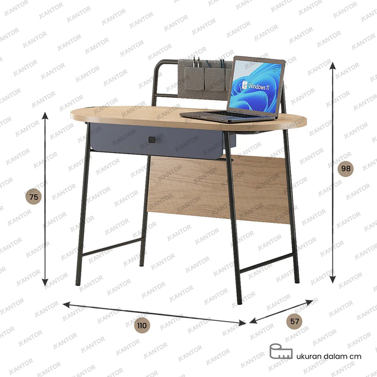 Meja kerja stylish dengan kaki besi kokoh dan desain efisien – Tersedia di Satu Kantor