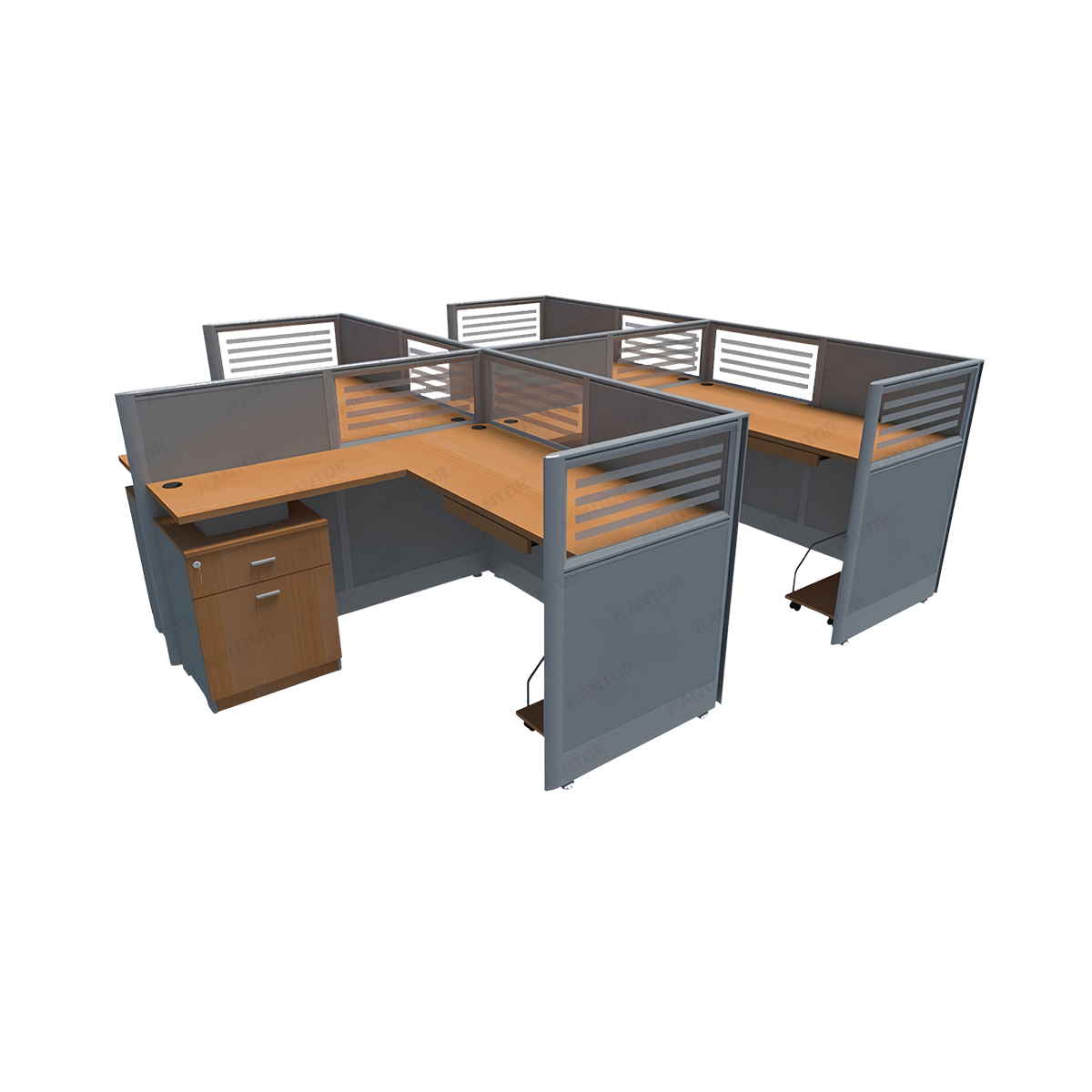 Meja workstation Brother WS 4LD dengan pembatas untuk empat orang dan tata letak ruang kerja yang terstruktur - 1Kantor.com