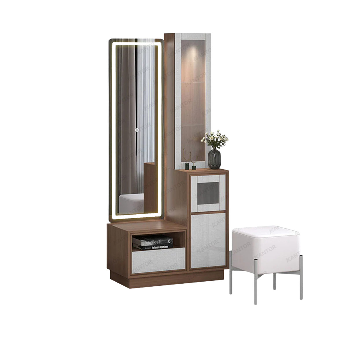 Meja Rias DR DANTE Meja Rias Aesthetic modern dengan rak, laci, dan kabinet penyimpanan multifungsi.