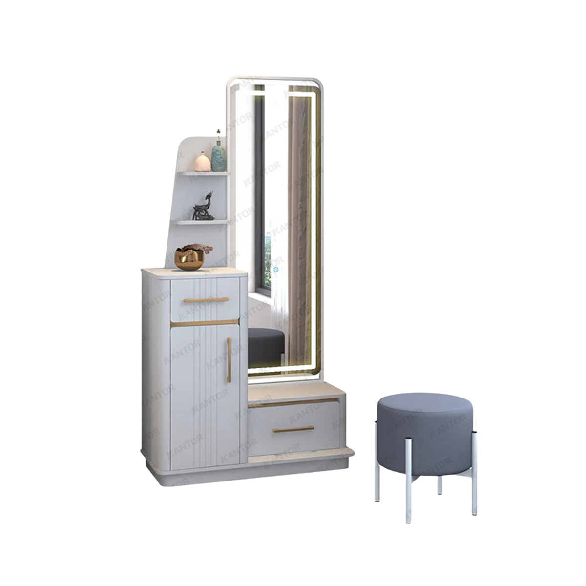 Meja Rias DR SUNRISE Meja Rias Aesthetic warna Light Grey untuk kamar tidur minimalis modern.