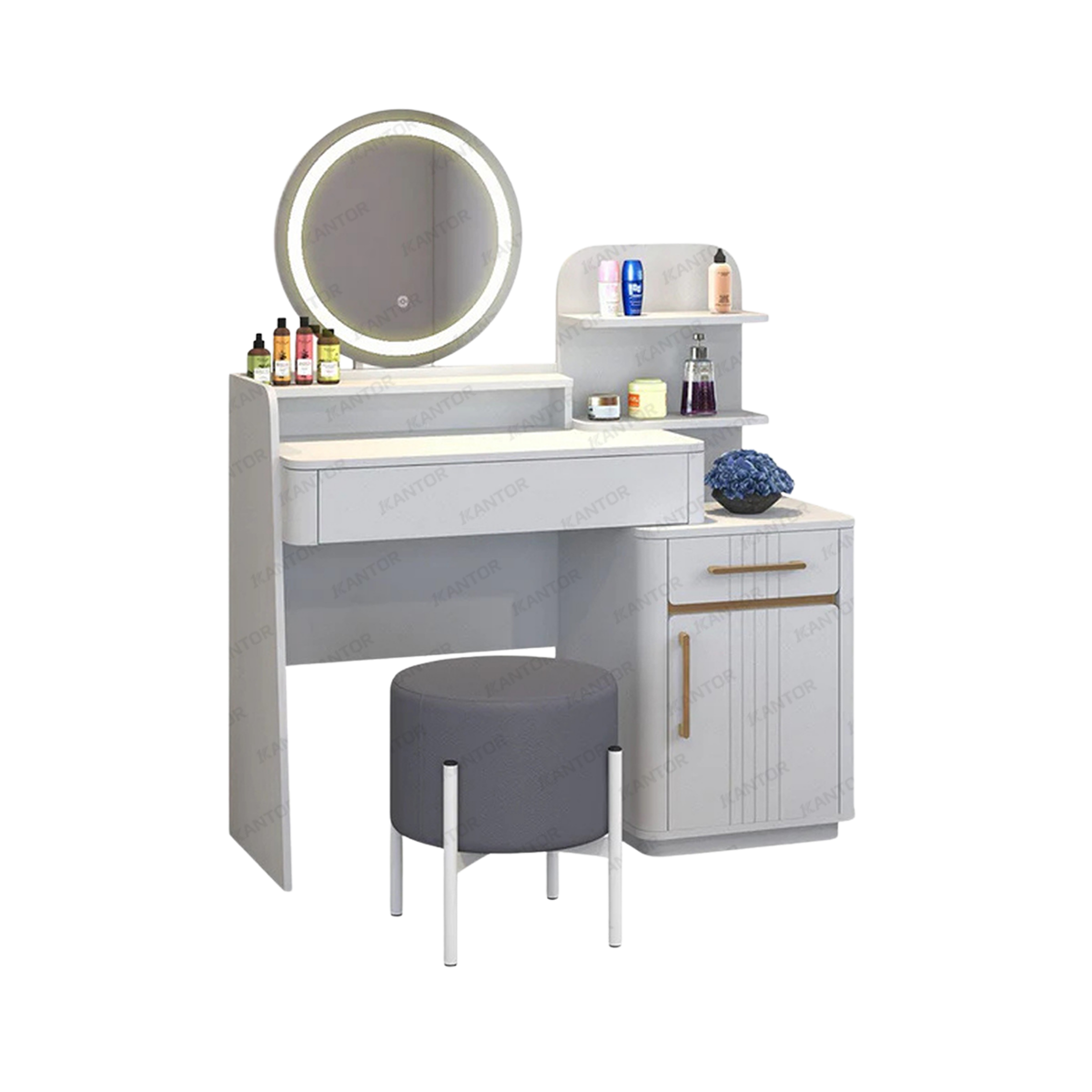 Meja Rias MR SUNRISE desain elegan Light Grey dengan kabinet premium