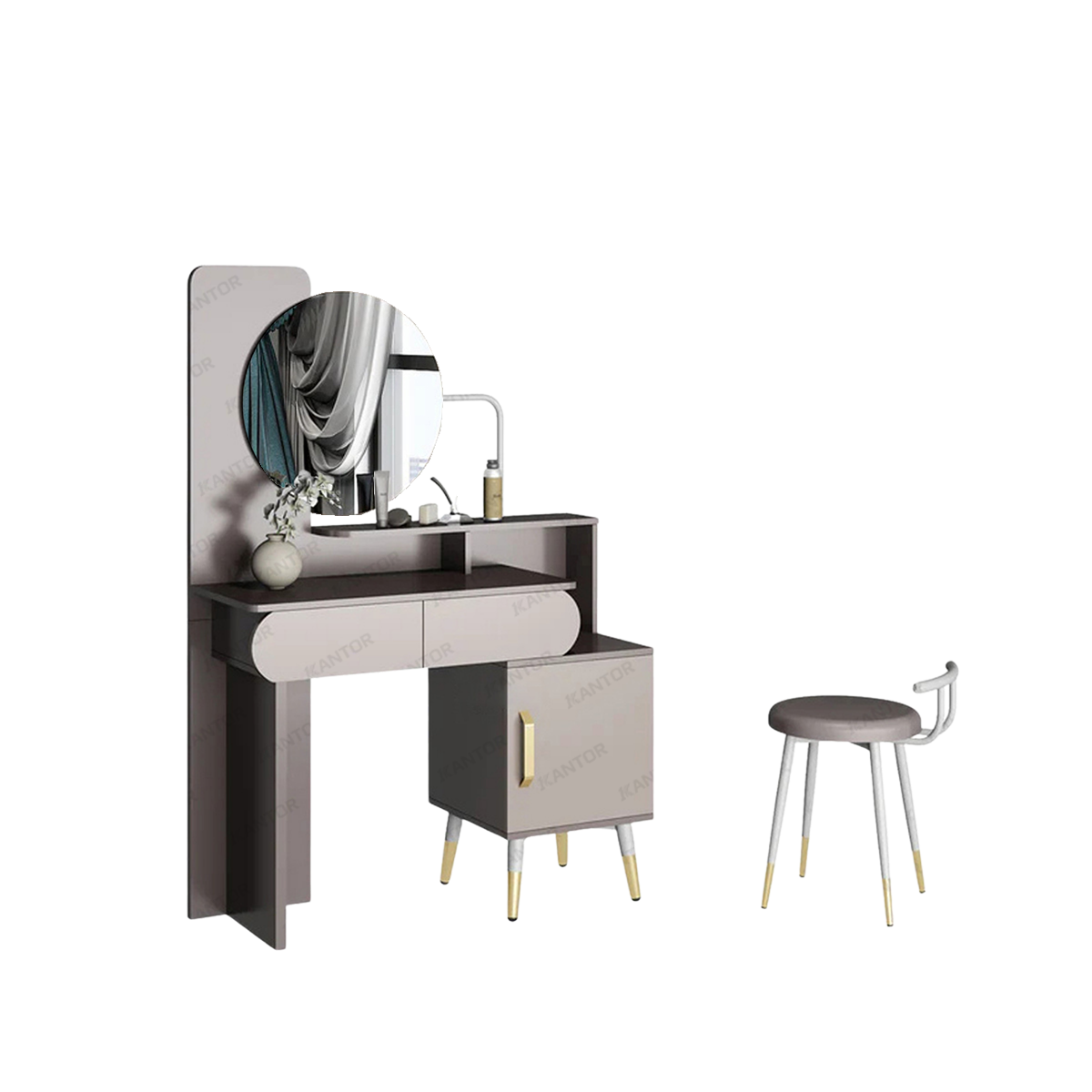 Meja Rias MR VOLARE desain modern elegan dengan cermin bulat besar