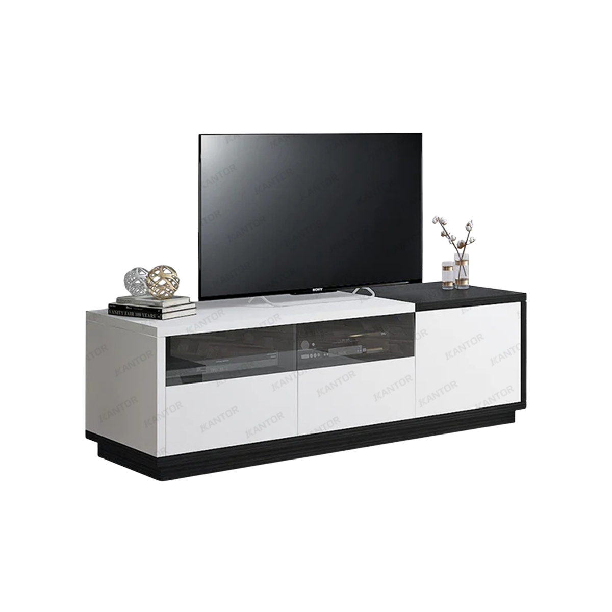 Jual meja tv terdekat model SIANTANO TC 004 elegan dengan rak terbuka, laci, dan kabinet fungsional.