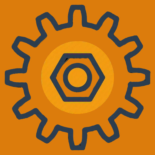 Icon of a gear with a hexagonal bolt in the center on a white background